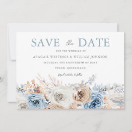 Boho Blue: Dusty Blue Bohemian Floral Wedding Save The Date