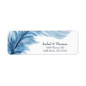 Boho Blue Elegant Waterverf Feather Adres Etiket (Voorkant)
