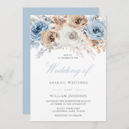 Boho Blue: Elegant Waterverf Floral Wedding Kaart