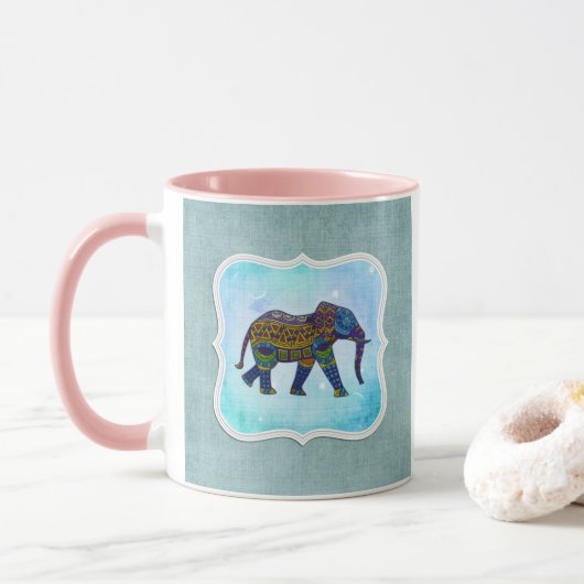 Boho Blue Elephant Mok (Met donut)