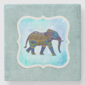 Boho Blue Elephant Stenen Onderzetter (Voorkant)
