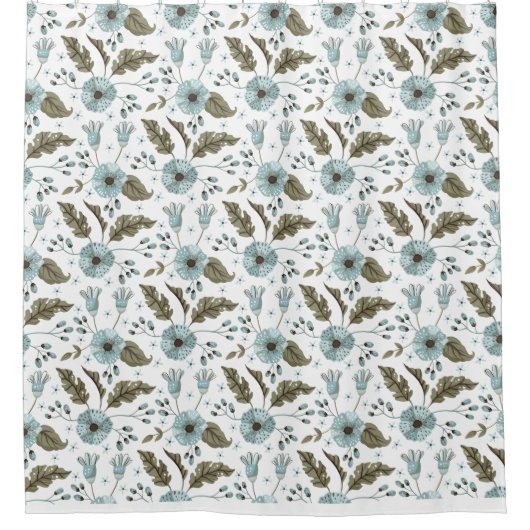 Boho Blue en Green Floral Douchegordijn (Voorkant)