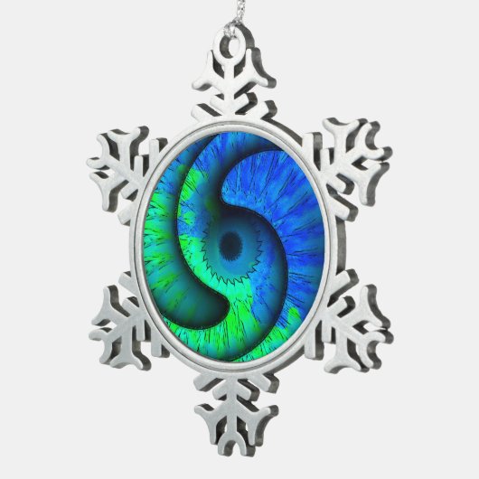 Boho Blue en Green Swirl Snowflake Ornament (Rechts)