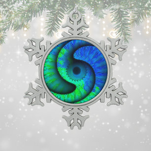 Boho Blue en Green Swirl Snowflake Ornament