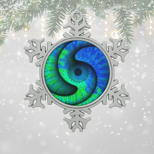 Boho Blue en Green Swirl Snowflake Ornament