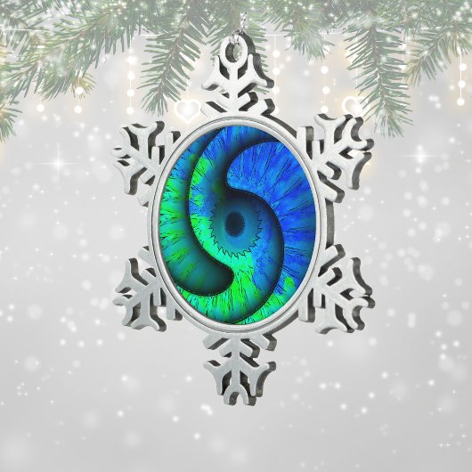 Boho Blue en Green Swirl Snowflake Ornament