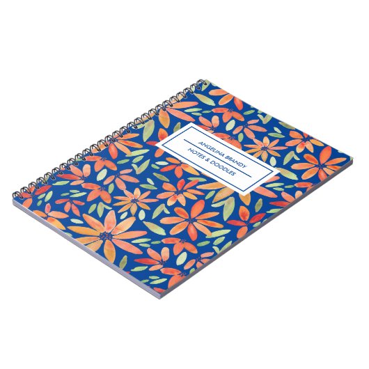 Boho Blue en Oranje Floral Pattern Notitieboek (Linkerzijde)