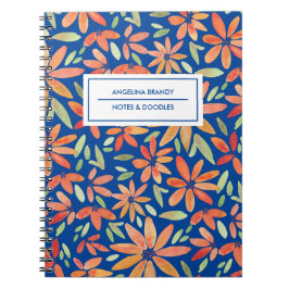 Boho Blue en Oranje Floral Pattern Notitieboek