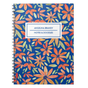 Boho Blue en Oranje Floral Pattern Notitieboek