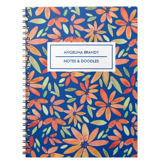 Boho Blue en Oranje Floral Pattern Notitieboek (Voorkant)