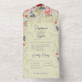 Boho Blue en Pink Floral Sage Green Dinner All In One Uitnodiging (Binnen)