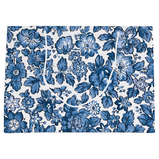 Boho Blue en White Floral Groot Cadeauzakje (Voorkant)