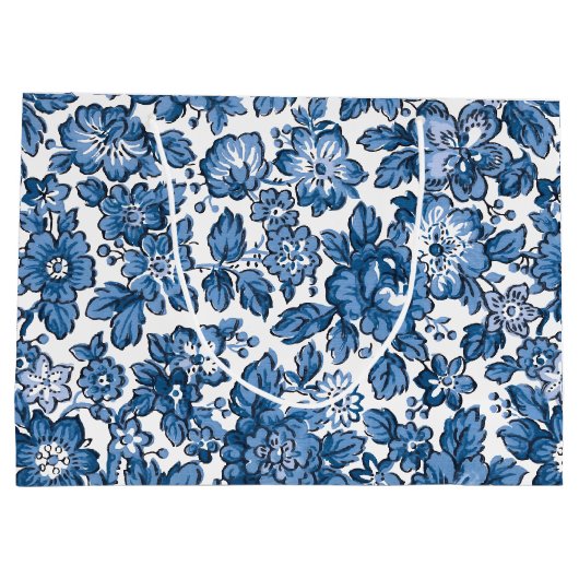  Boho Blue en White Floral Groot Cadeauzakje (Achterkant)