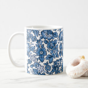 Boho Blue en White Floral Koffiemok