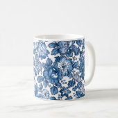  Boho Blue en White Floral Koffiemok (Voorkant rechts)