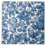Boho Blue en White Floral Tegeltje<br><div class="desc">bloempatroon met blauw bloemen op witte achtergrond.</div>