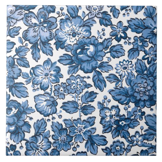  Boho Blue en White Floral Tegeltje (Voorkant)