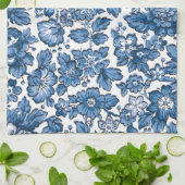  Boho Blue en White Floral Theedoek (Gevouwen)