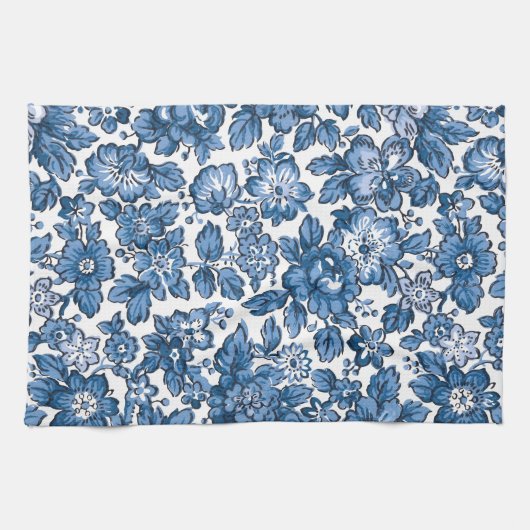  Boho Blue en White Floral Theedoek (Horizontaal)