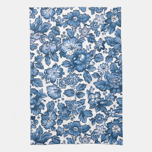  Boho Blue en White Floral Theedoek (Verticaal)