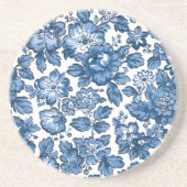  Boho Blue en White Floral Zandsteen Onderzetter (Voorkant)