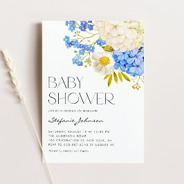 Boho Blue en White Hydrangeas Baby shower Kaart
