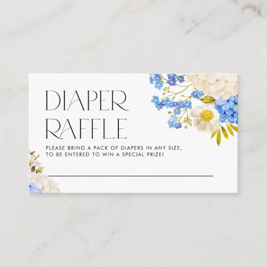 Boho Blue en White Hydrangeas Diaper Raffle Informatiekaartje (Voorkant)