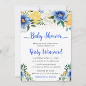 Boho Blue en Yellow Summer Flowers Baby shower Kaart (Voorkant)