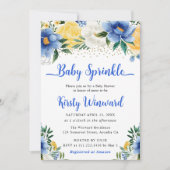 Boho Blue en Yellow Summer Flowers Baby Sprinkle Kaart (Voorkant)