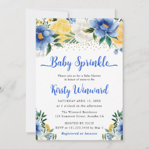 Boho Blue en Yellow Summer Flowers Baby Sprinkle Kaart