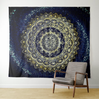 Boho Blue en Yellow Yoga Mandala Wall Hanging Wandkleed