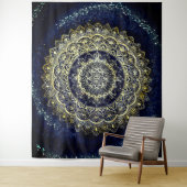 Boho Blue en Yellow Yoga Mandala Wall Hanging Wandkleed (In situ)