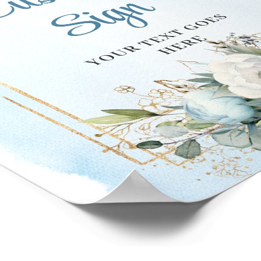 Boho Blue Eucalyptus Gold Frame DIY Wedding Sign Poster (Hoek)