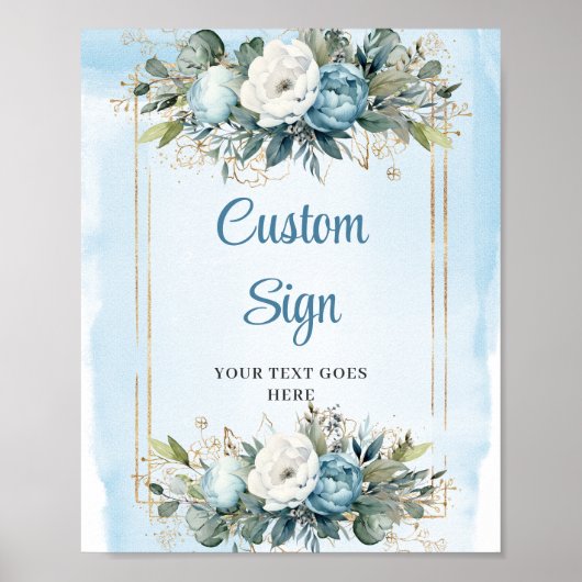 Boho Blue Eucalyptus Gold Frame DIY Wedding Sign Poster (Voorkant)