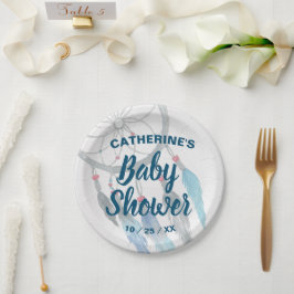 Boho Blue Feather Dreamweaver Baby shower Papieren Bordje