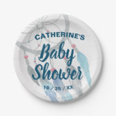 Boho Blue Feather Dreamweaver Baby shower Papieren Bordje (Voorkant)