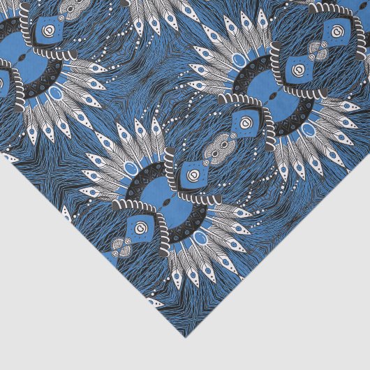 Boho Blue Feather Graphic Pattern Tissuepapier (Detail)