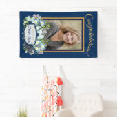 Boho Blue Floral Afstuderen Gefeliciteerd Spandoek (Insitu)