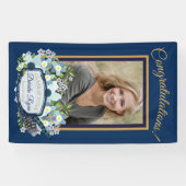 Boho Blue Floral Afstuderen Gefeliciteerd Spandoek (Horizontaal)