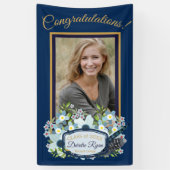 Boho Blue Floral Afstuderen Gefeliciteerd Spandoek (Verticaal)