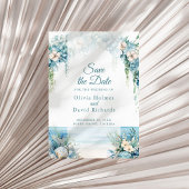 Boho Blue Floral Arch Beach Save the Date Kaart