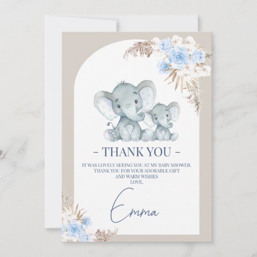 Boho Blue Floral Arch Elephant Kaart (Voorkant)