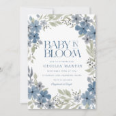 Boho Blue Floral Baby in Bloom Boy Baby shower Kaart (Voorkant)