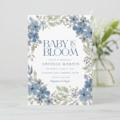 Boho Blue Floral Baby in Bloom Boy Baby shower Kaart (Staand voorkant)