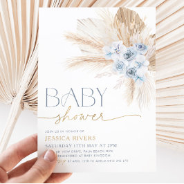 Boho Blue Floral Baby shower Invitation Floral Boy Kaart