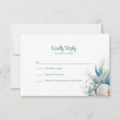 Boho Blue Floral Beach and Shell Wedding RSVP Card (Voorkant)