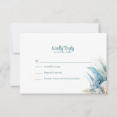 Boho Blue Floral Beach en Shell Wedding RSVP Kaart (Voorkant)