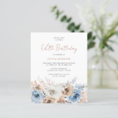 Boho Blue Floral Budget 60th Birthday Invitation (Staand voorkant)