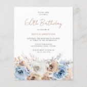 Boho Blue Floral Budget 60th Birthday Invitation (Voorkant)