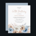 Boho Blue Floral Budget 60th Birthday Invitation<br><div class="desc">Boho Blue Floral Budget 60th Birthday Invitation</div>